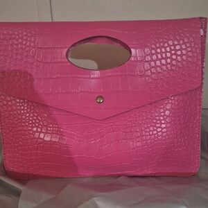 Pink Crocodile Embossed Clutch